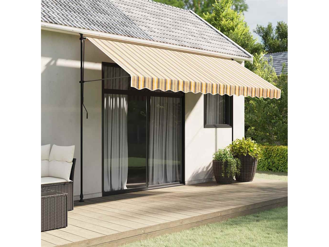 Vidaxl Tecido De Substituição Para Sanefa De Toldo 380x20 Cm Riscas Amarelo/cinzento