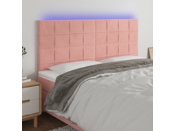 Vidaxl Cabeceira De Cama C/ Luzes Led Veludo 200x5x118/128 Cm Rosa