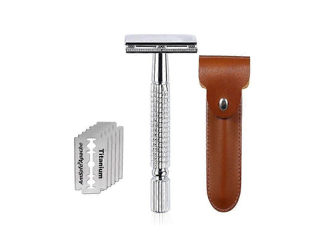 Razor De Segurança Clássico, Aço Cromado, Com Estojo E Lâminas