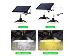 2026 luz de Teto Led Solar Regulável com 2 Cabeças, Lâmpada Pendente Ip65 para Pátio, Interior e Exterior, Controle Remoto e Temporizador