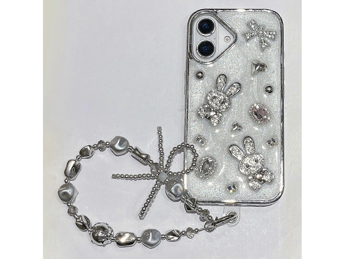 Capa Protetora Híbrida Epóxi Com Glitter E Alça Para Iphone 16