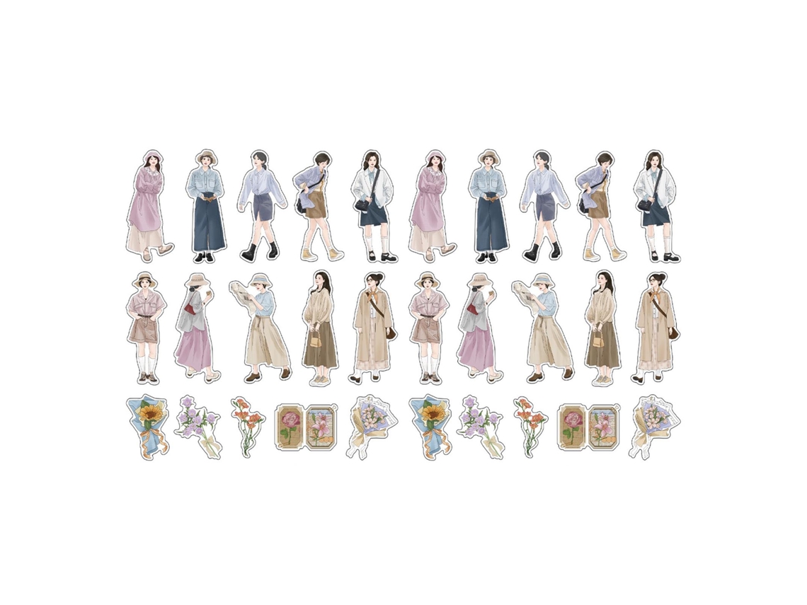 30 Adesivos de Personagens Lindos e Exquisitos para Diários Meninas Adesivos de Personagens para Scrapbook