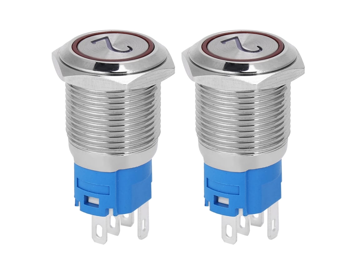 Interruptor De Push Button Metal 5 Pinos Com Luz E Símbolo Número 2 16mm 24vdc Vermelho 2 Unidades