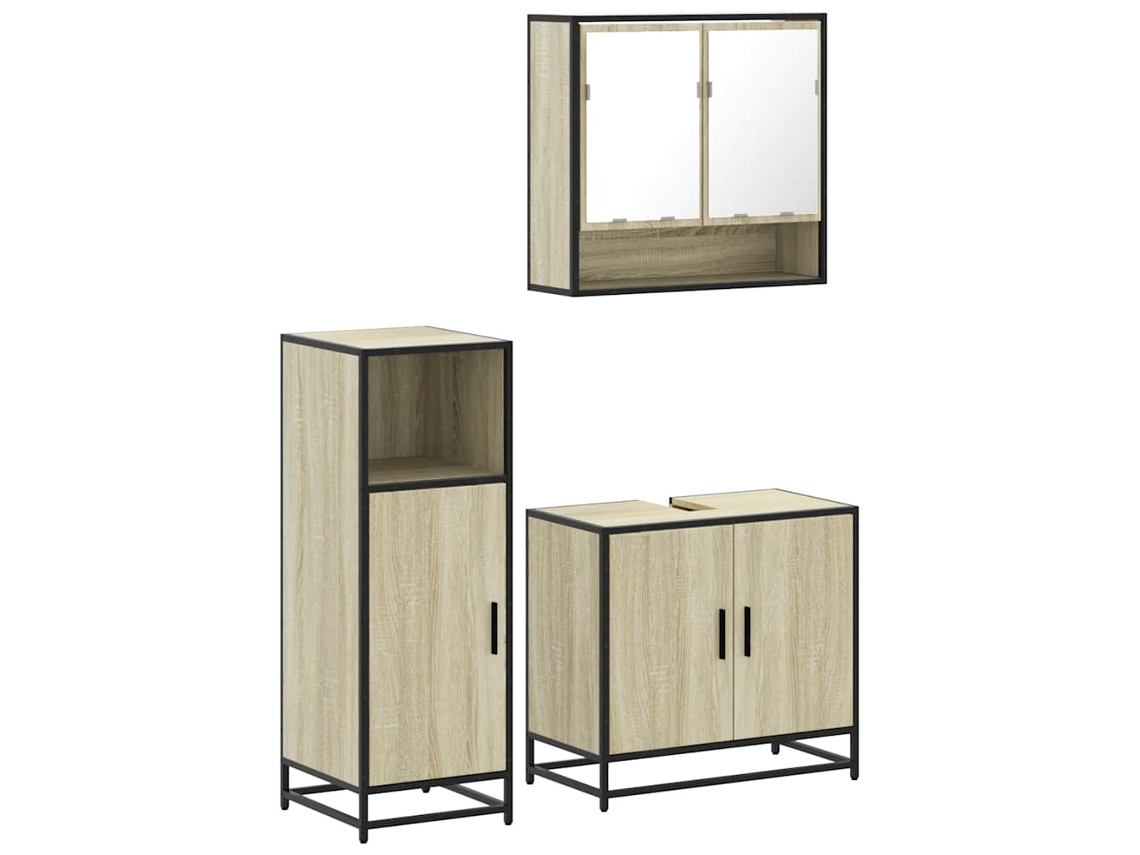 Maison Exclusive - 3 Pcs Conj. Móveis Casa Banho Derivados Madeira Carvalho Sonoma