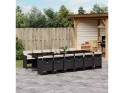 Vidaxl 13 Pcs Conjunto De Jantar P/jardim Com Almofadões Vime Pe Preto