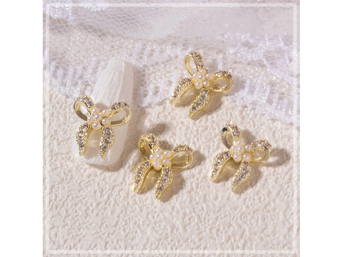 Metal Zircão Nail Art Jóias Para Borboleta Flor Laço Corrente Pingente Unhas Decorações Cristal Pérola Manicure Diamante Ch Hengrongshen