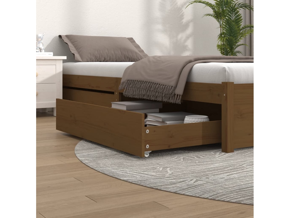 Vidaxl Gavetas De Cama 2 Pcs Madeira De Pinho Maciça Castanho Mel