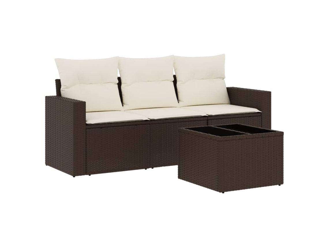 Maison Exclusive - 4 Pcs Conjunto Sofás De Jardim C/ Almofadões Vime Pe Castanho