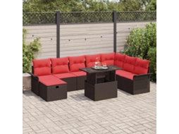 Vidaxl Conjunto De Sofá De Jardim 9 Unid. Castanho Vime Pe