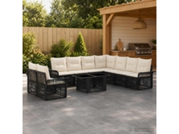 Vidaxl Conjunto De Sofá De Jardim 10 Unid. Preto E Branco Creme