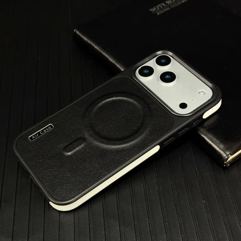 Capa De Couro Para Celular (iphone 13 Pro Max Preto), Compatível Com Carregamento Sem Fio, Acabamento Fosco À Prova De Choque.