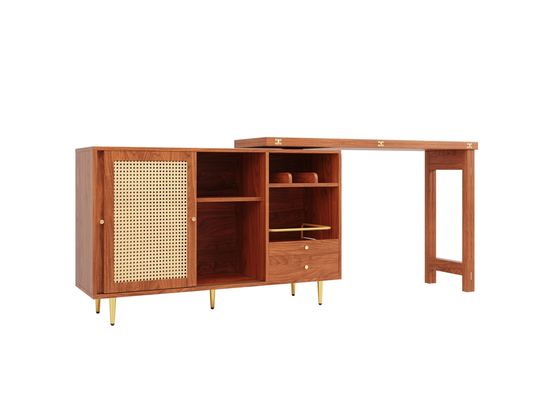 Armário Buffet, Barra Giratória Extensível Mdf Com Várias Arrumações Marrom Mobrio