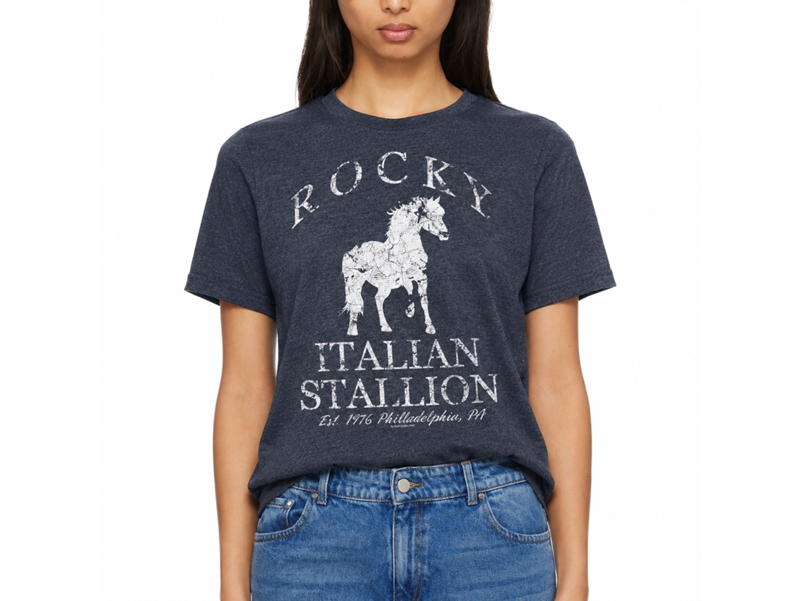 Rockinstone Rocky Movie Horse Heather Navy Adult T-shirt Size:xl