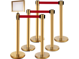 Postes De Delimitação Em Aço Inox Dourado Com Faixa Retrátil Vermelha Tekmaquinas