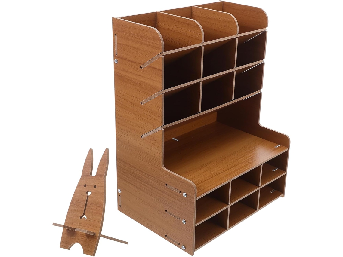 Organizador de Canetas Stobaza em Madeira Maciça para Mesa, Porta canetas com Vários Compartimentos, Material