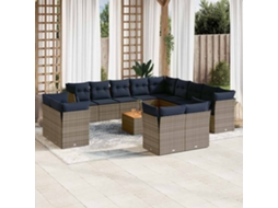 Vidaxl 14 Pcs Conjunto Sofás P/ Jardim C/ Almofadões Vime Pe Cinzento