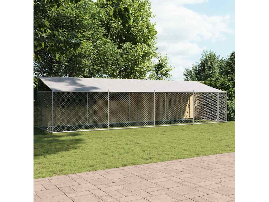 Vidaxl Jaula Para Cão Com Telhado/porta 8x2x2 M Aço Galvanizado Cinza