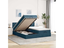 Vidaxl Estrutura Cama Otomana Colchões 180x200 Cm Veludo Azul Escuro