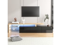 Móvel de TV moderno PAPRIKA em luz brilhante com painéis de vidro e iluminação LED.