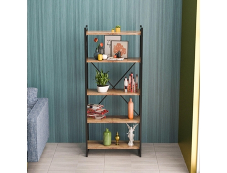 Estante Industrial Casa Basics Com 5 Prateleiras, 66 X 34 X 180 Cm, Em Madeira E Metal Organizador Moderno Para Sala De Estar, Escritório, Quarto