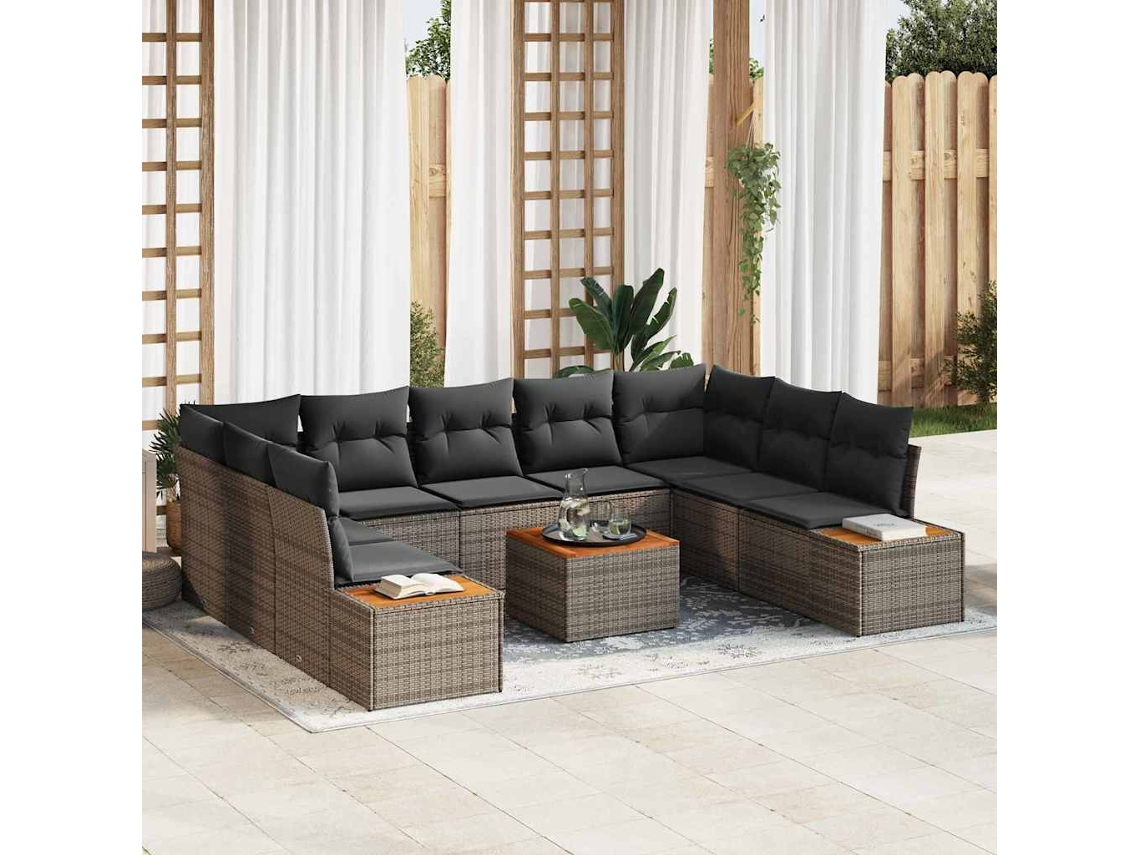 Vidaxl Conjunto De Sofá De Jardim 10 Pcs Cinzeto Rattan Sintético