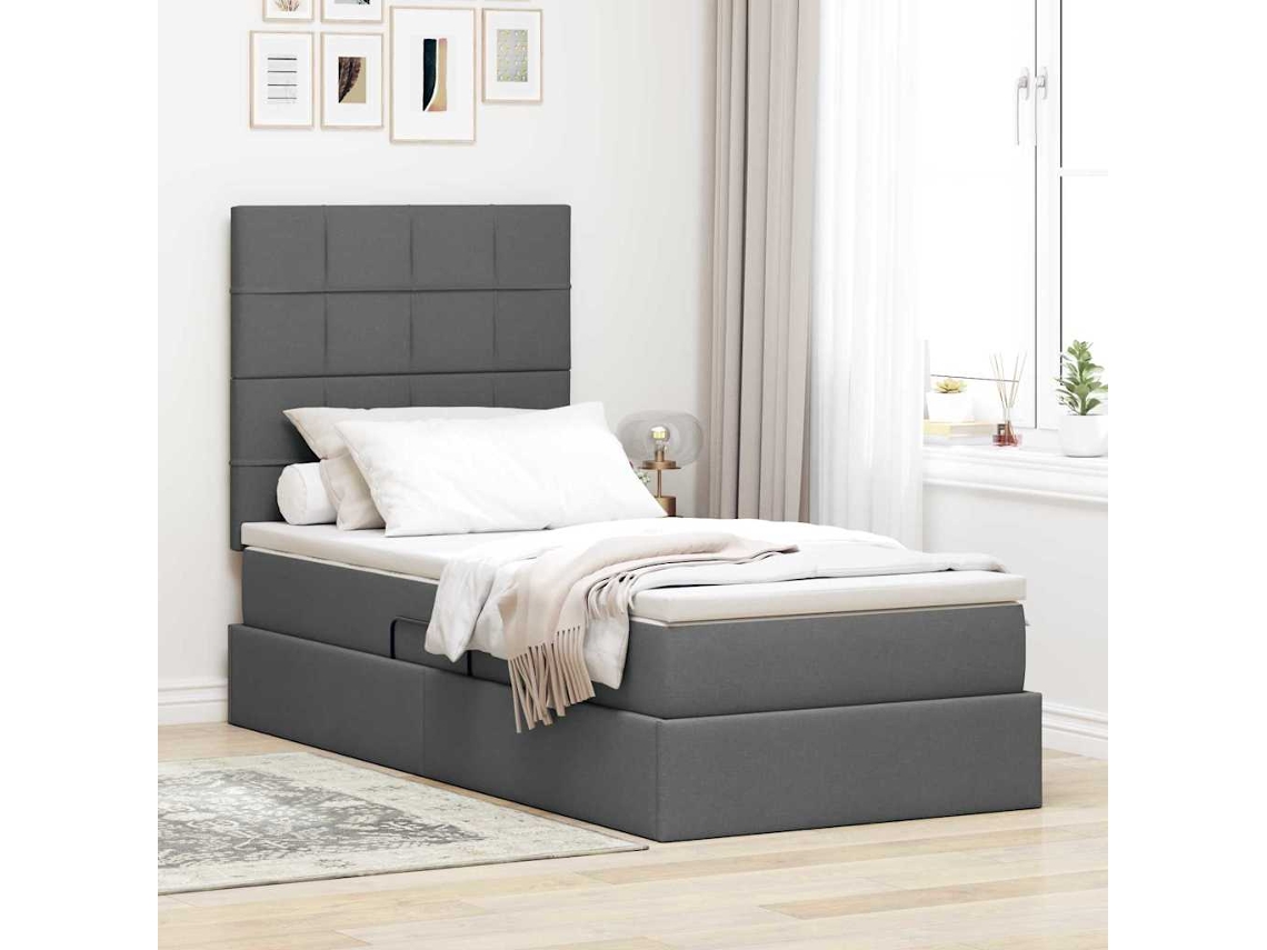 Vidaxl Cama De Armazenamento Led Com Colchão Cinzento-escuro