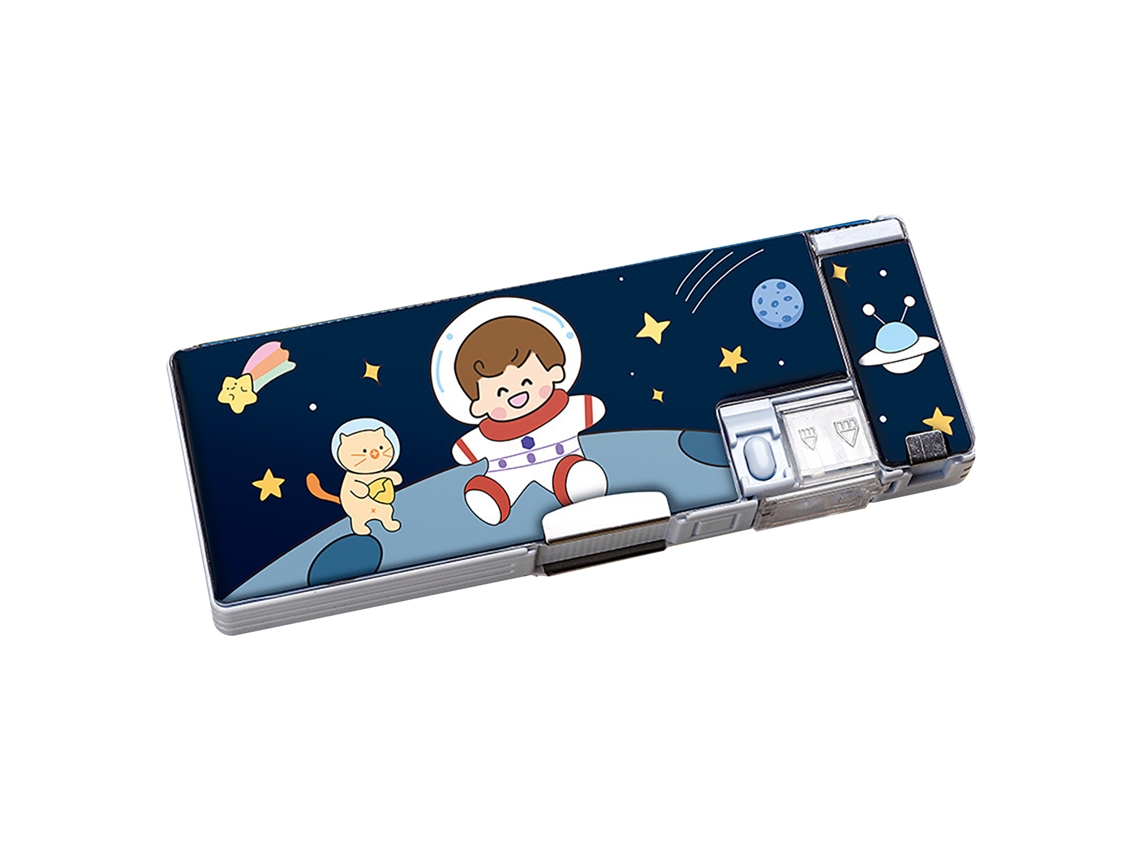 Estuche De Lápices Largo Con Sacapuntas Integrado Estilo Cartoon Para Niños Escolar Espacial