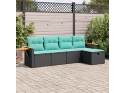 Vidaxl 5 Pcs Conjunto Sofás De Jardim Com Almofadões Vime Pe Preto