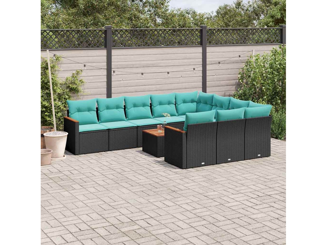 Vidaxl Conjunto De Sofá De Jardim Com 11 Peças E Almofadas Em Rattan Sintético Preto