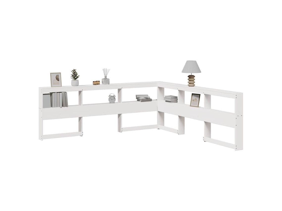 Librería con cabecero en forma de L de 200 cm en madera maciza de pino, color blanco