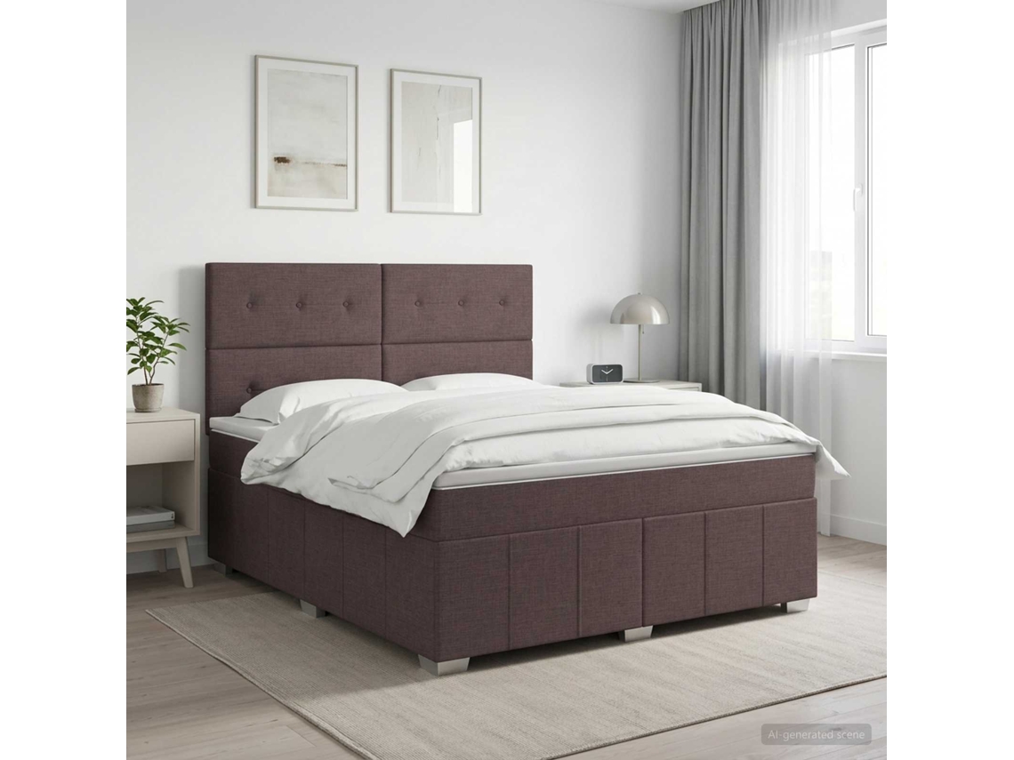 Vidaxl Cama Box Spring Com Colchão Marrom Escuro 160 X 200 Cm Tecido