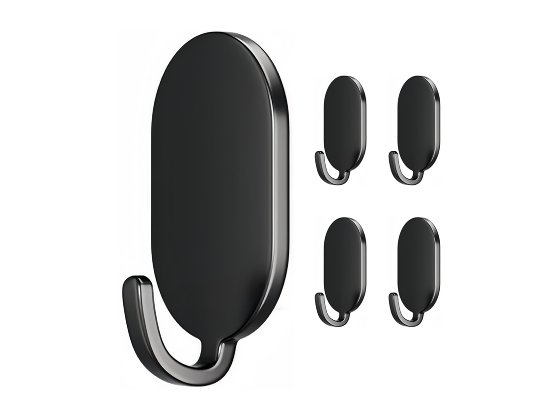 Conjunto De 5 Ganchos Extra Fortes – Ganchos Toalhas – Para Casa De Banho, Cozinha E Portas – Resistentes À Água – Aço Inoxidável – Preto