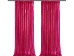 Cortina Fundo para Festa com Lantejoulas Fúcsia BRILVIBERA 2 Peças 2x8 Pés