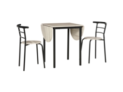 Loja Mesa Oval Extensível e 2 Cadeiras Mesa Flipante Metal e Mdf Preto e Natural Envio Rápido