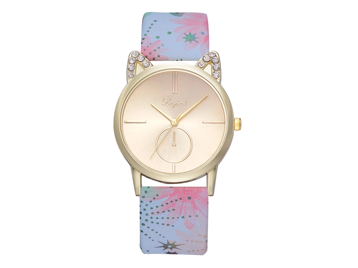 Relógio de Pulso Feminino Lvpai Pulseira Pu Estampa Simples Orelhas de Gato Quartzo
