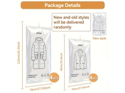 Conjunto De 8 Sacos Armazenamento A Vácuo Para Pendurar Roupas, Ternos E Jaquetas, Otimizando O Espaço No Armário Ideal Viagens. Brancos Tra