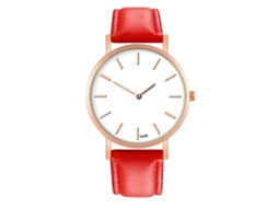 Relógio de pulso moderno em couro PU com design simples e cristal de quartzo (vermelho)