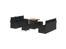 Conjunto 9 Sofá De Jardim Vidaxl Preto Vime Pe (196 X 62 X 85 Cm)