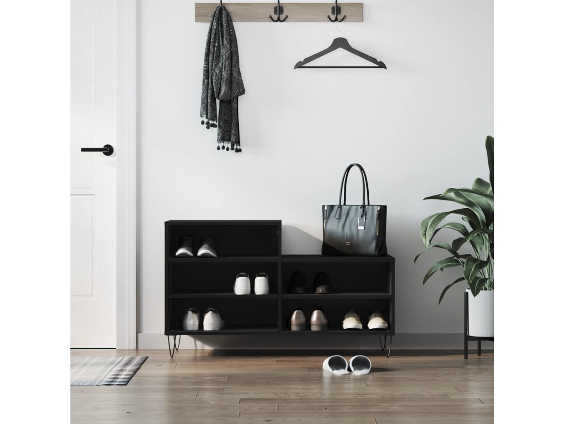 Vidaxl Sapateira 102x36x60 Cm Derivados De Madeira Preto