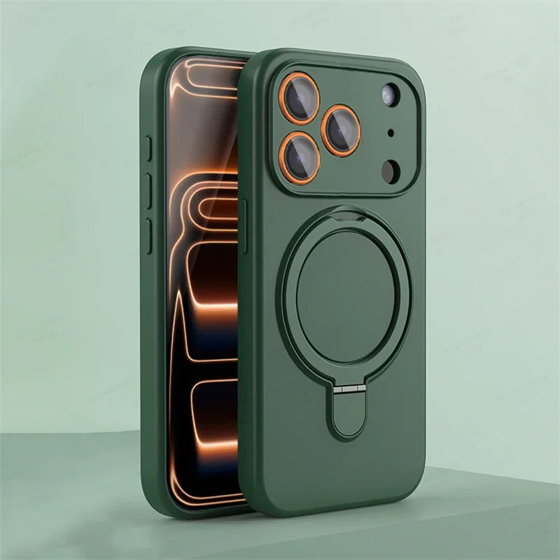 Capa Magnética De Silicone Para Iphone 14 Pro Max (verde) Com Suporte E Anel.