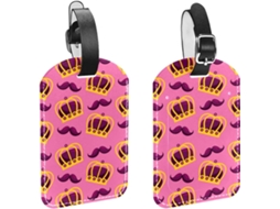 Conjunto De 2 Etiquetas Bagagem Em Imitação Couro Proteção Privacidade Design Bigode Rosa Carnaval E Festivais