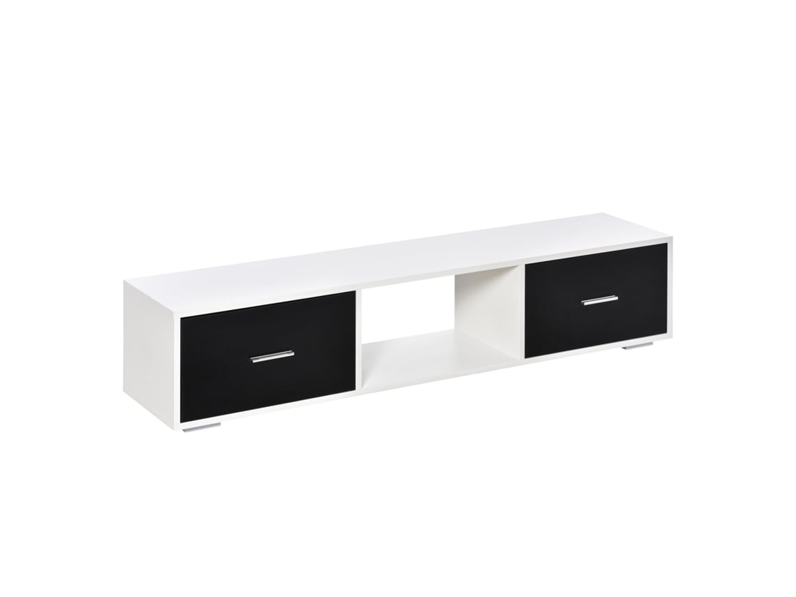 Móvel de Tv Aglomerado de Madeira e Plástico Cor Branco e Preto 140x30x32cm Homcom