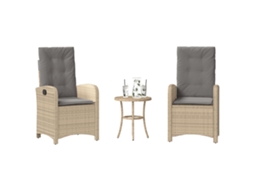 Vidaxl 3 Pcs Conjunto Bistrô Com Almofadões Vime Pe Bege Misturado