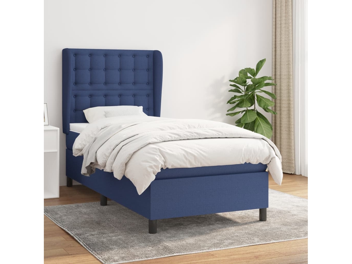 Vidaxl Cama Com Molas/colchão 100x200 Cm Tecido Azul