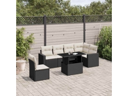 Vidaxl 7 Pcs Conjunto de Sofás P/ Jardim C/ Almofadões Vime Pe Preto