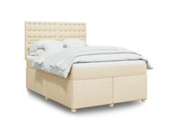 Vidaxl Cama Com Molas/colchão 140x200 Cm Tecido Cor Creme