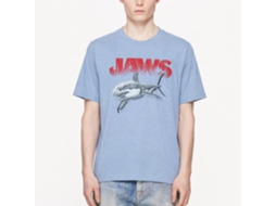 Rockinstone Jaws Movie Halftone Heather Light Blue Adult T-shirt Size:l