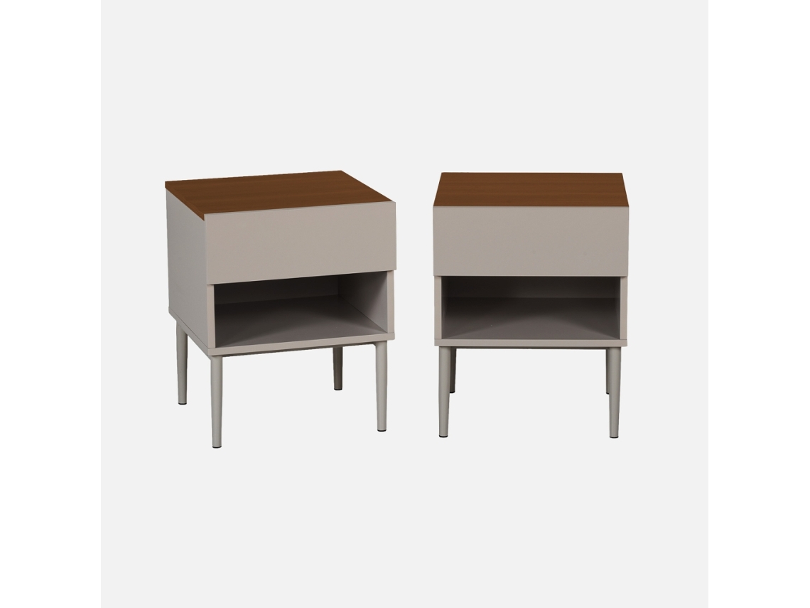 Mesa De Cabeceira Em Metal E Madeira, Set De 2, Cinza