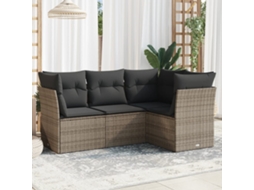 Vidaxl 4 Pcs Conjunto Sofás De Jardim C/ Almofadões Vime Pe Cinzento