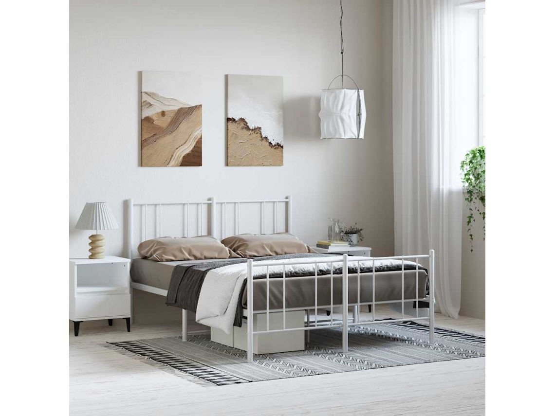 Vidaxl Estrutura de Cama com Cabeceira e Pés 150x200 Cm Metal Branco